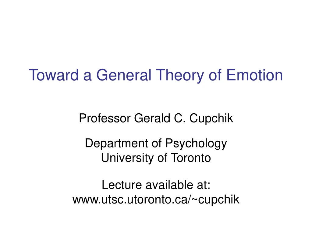 toward a general theory of emotion