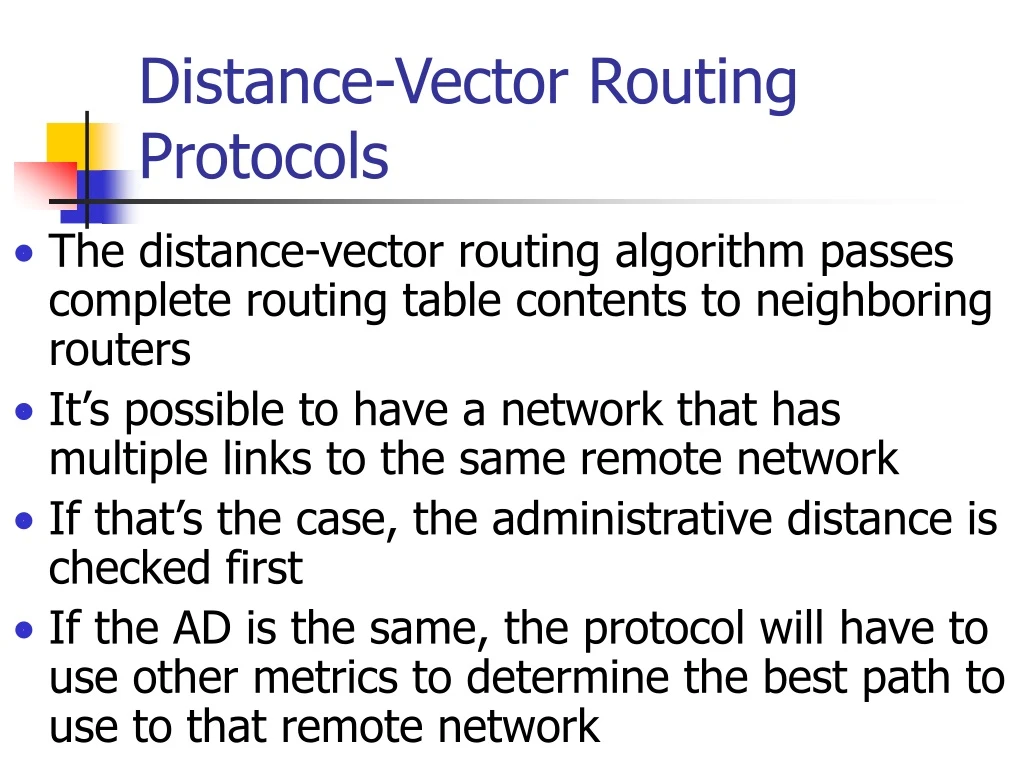 distance vector routing protocols