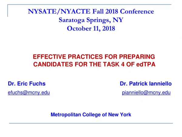 NYSATE/NYACTE Fall 2018 Conference Saratoga Springs, NY October 11, 2018
