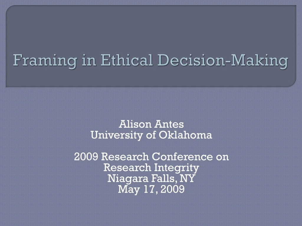 framing in ethical decision making