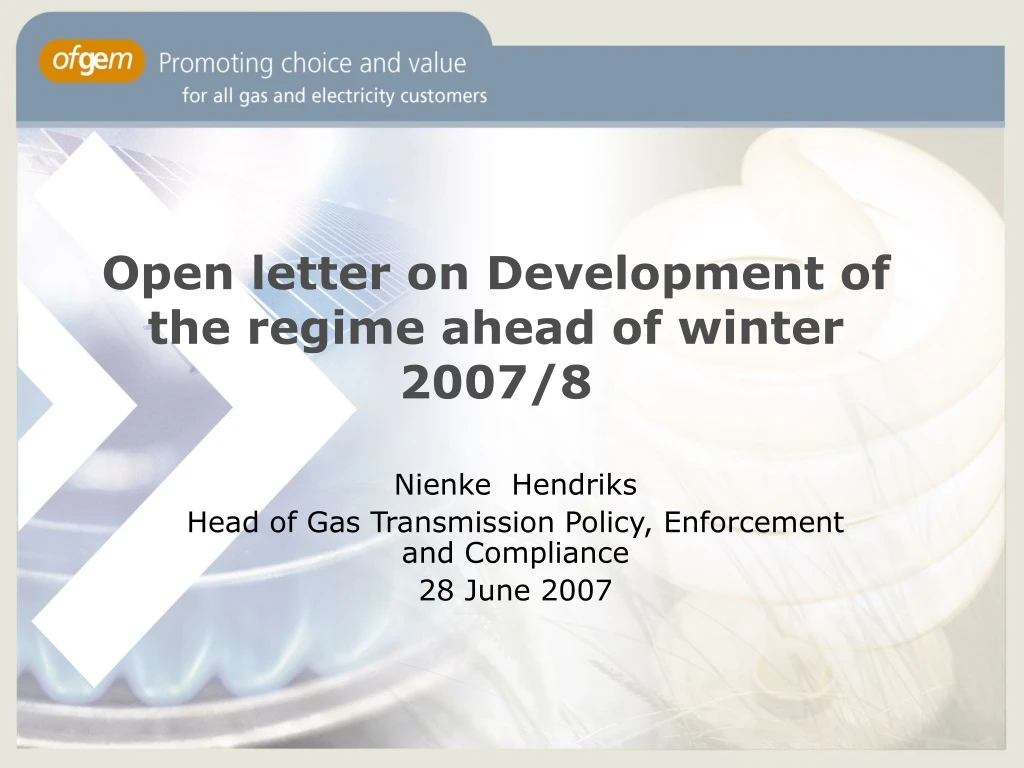 open letter on development of the regime ahead of winter 2007 8