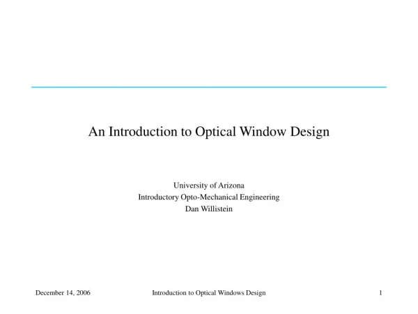 An Introduction to Optical Window Design