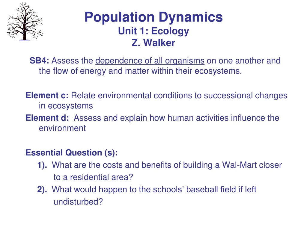 population dynamics unit 1 ecology z walker