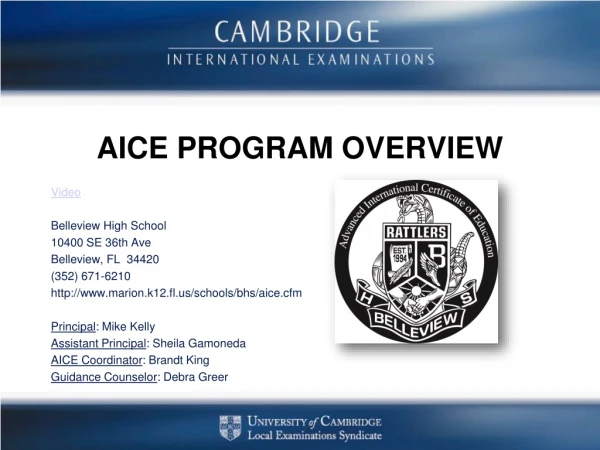 AICE PROGRAM OVERVIEW Video Belleview High School 10400 SE 36th Ave  Belleview, FL  34420