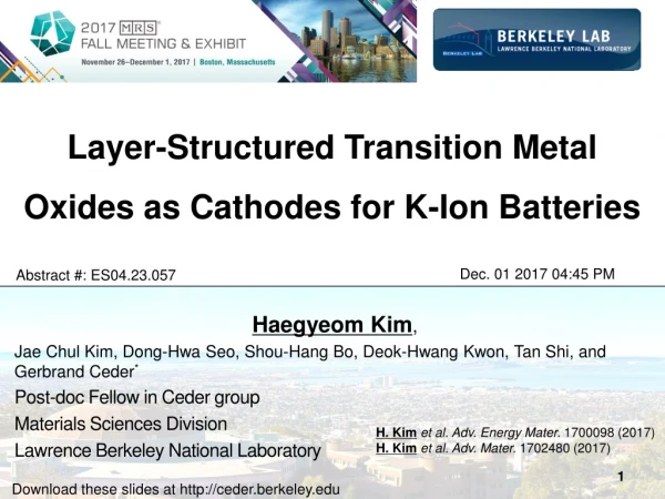 Layer-Structured Transition Metal Oxides as Cathodes for K-Ion Batteries