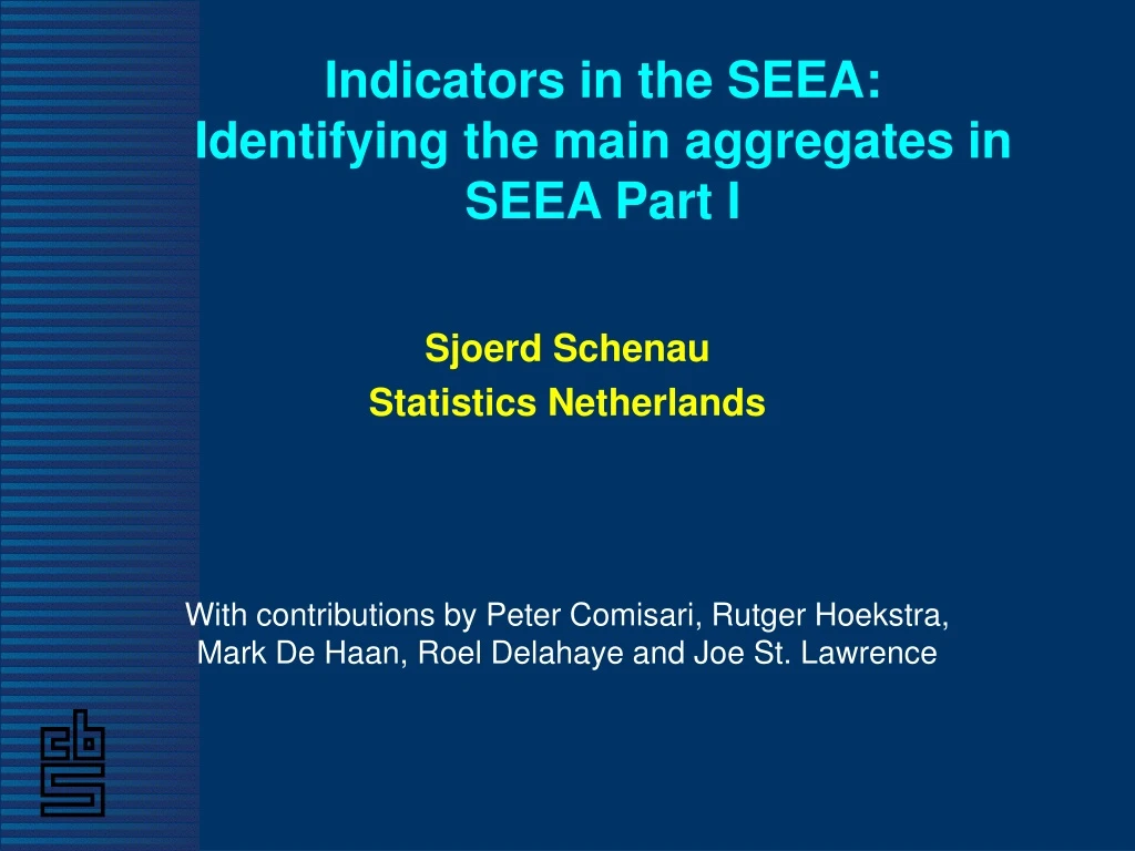 indicators in the seea identifying the main aggregates in seea part i