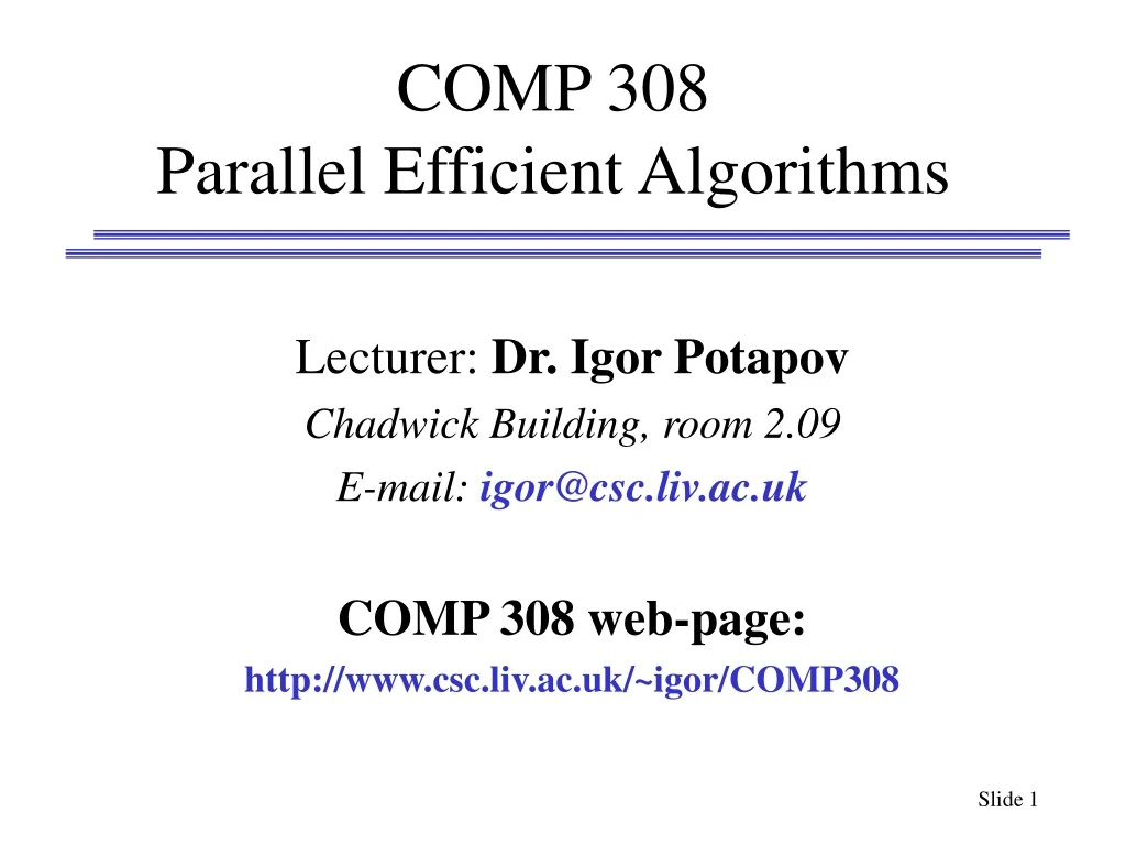 comp 308 parallel efficient algorithms