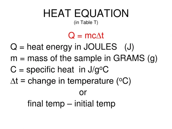 HEAT EQUATION (in Table T)