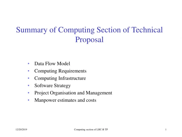 Summary of Computing Section of Technical Proposal