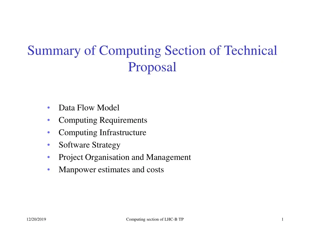 summary of computing section of technical proposal