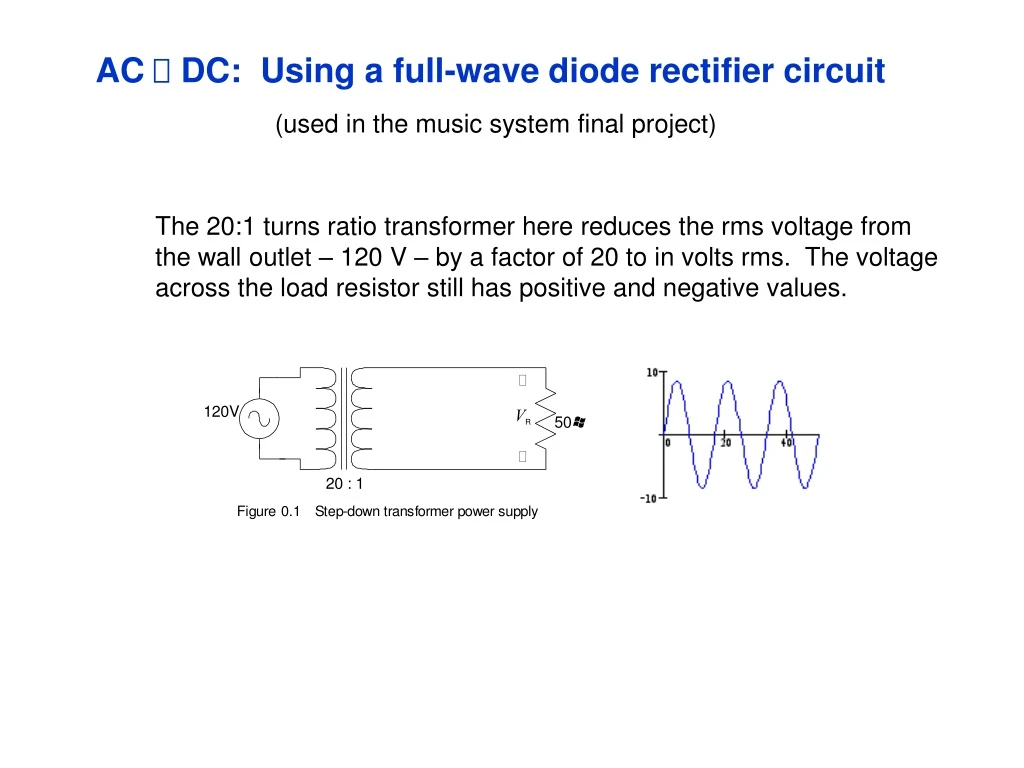 ac dc using a full wave diode rectifier circuit