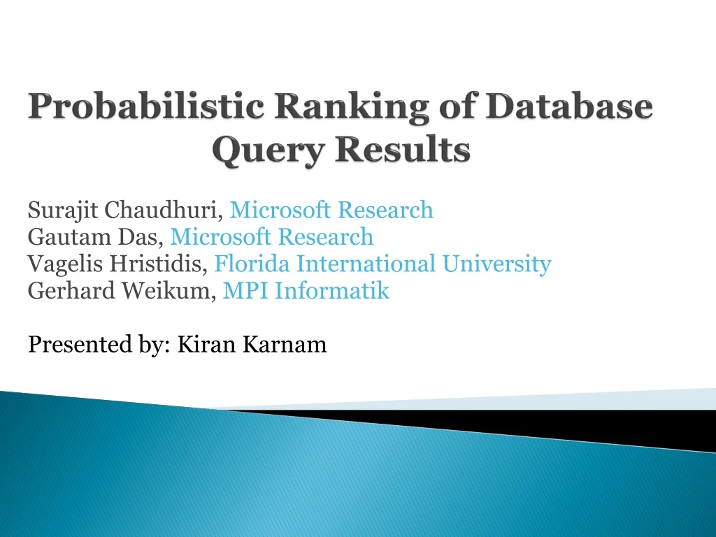 probabilistic ranking of database query results