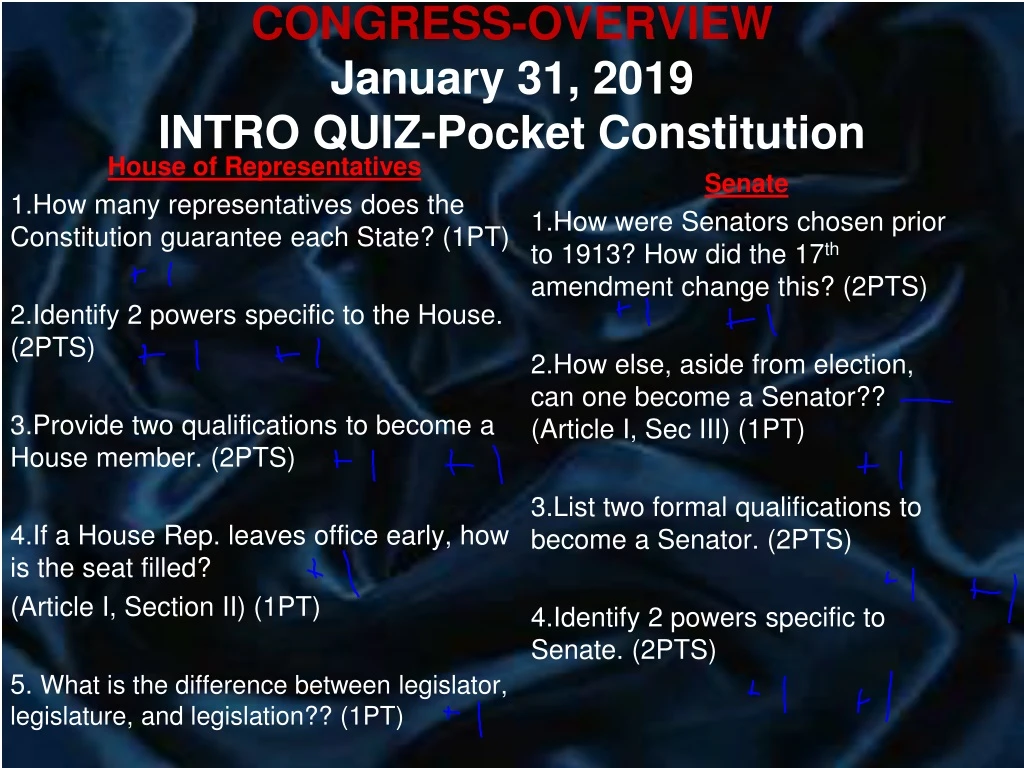 congress overview january 31 2019 intro quiz pocket constitution