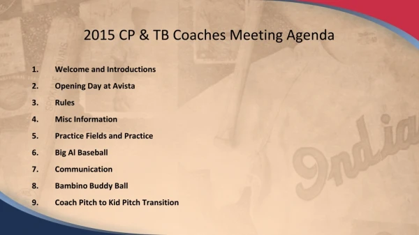 2015 CP &amp; TB Coaches Meeting Agenda