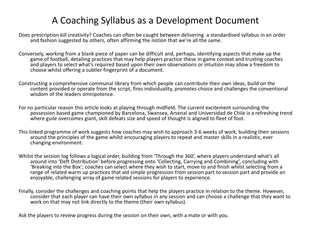 a coaching syllabus as a development document
