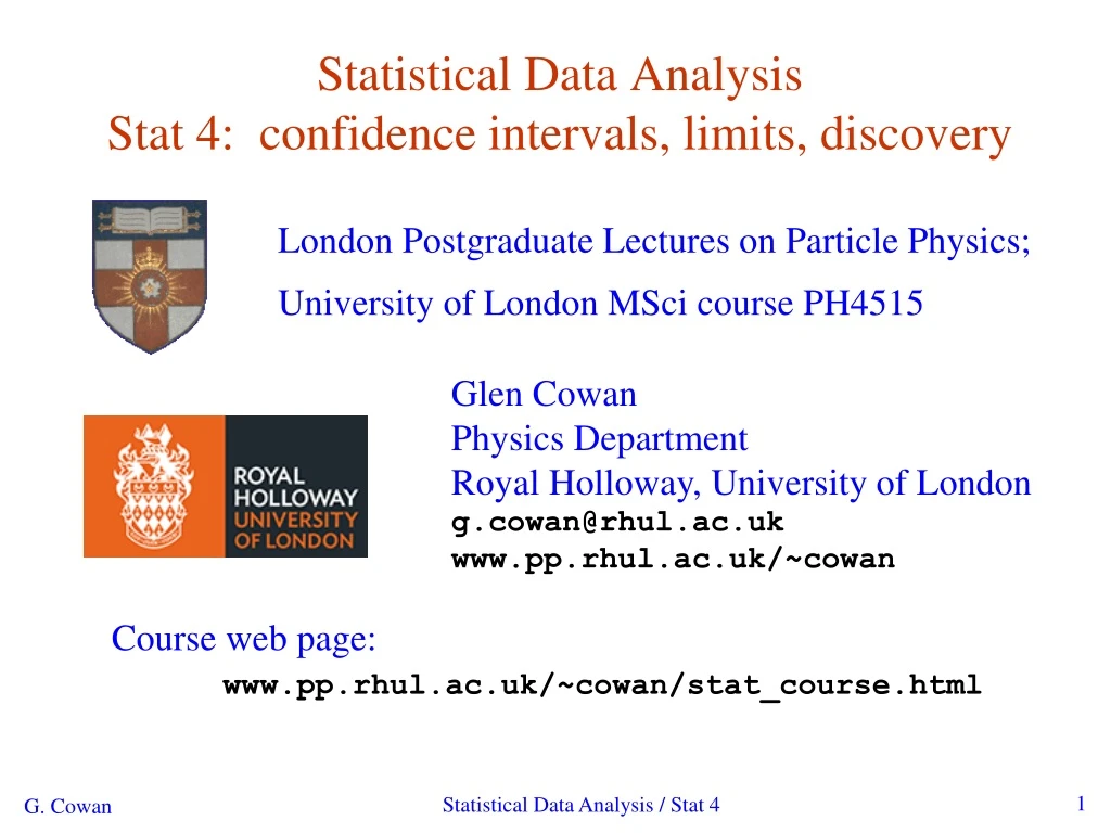 statistical data analysis stat 4 confidence intervals limits discovery