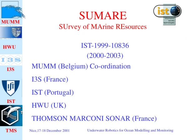 SUMARE SUrvey of MArine REsources