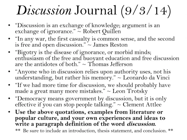 Discussion  Journal (9/3/14)