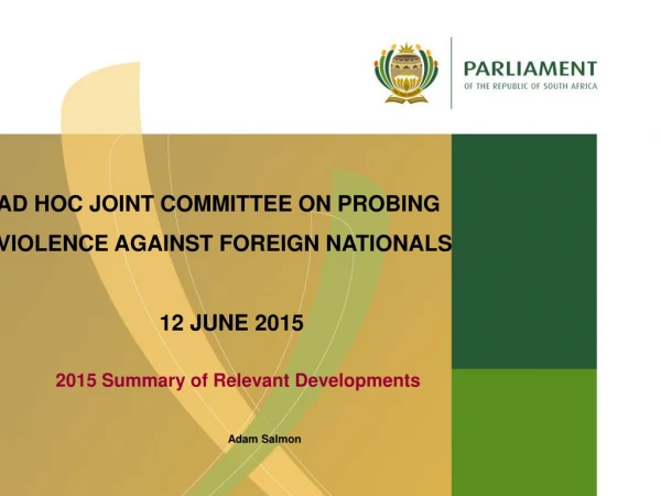 AD HOC JOINT COMMITTEE ON PROBING  VIOLENCE AGAINST FOREIGN NATIONALS 12 JUNE 2015