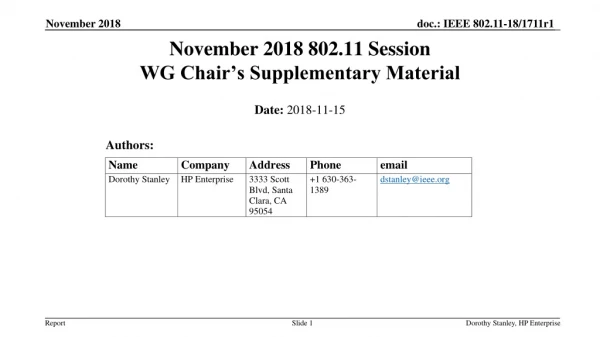 November 2018 802.11 Session WG Chair’s Supplementary Material