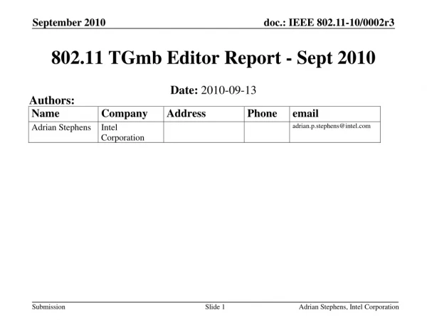 802.11 TGmb Editor Report - Sept 2010