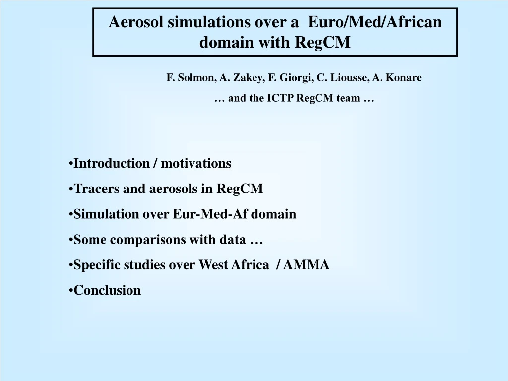 aerosol simulations over a euro med african