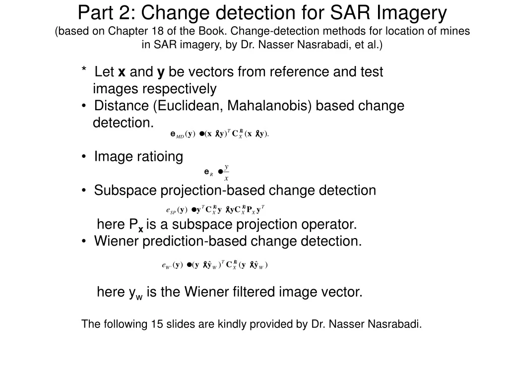 part 2 change detection for sar imagery based