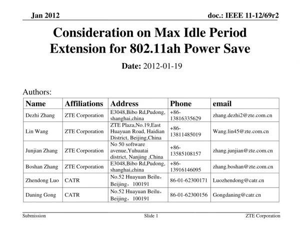 Consideration on Max Idle Period Extension for 802.11ah Power Save