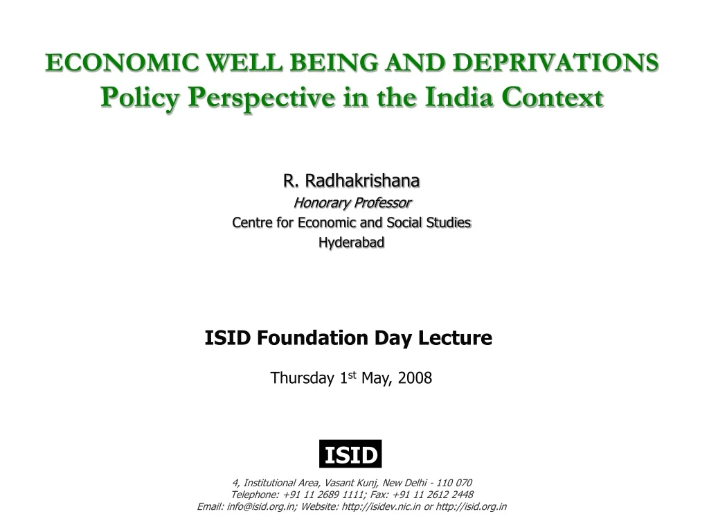 economic well being and deprivations policy perspective in the india context