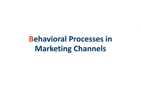 B ehavioral Processes in Marketing Channels