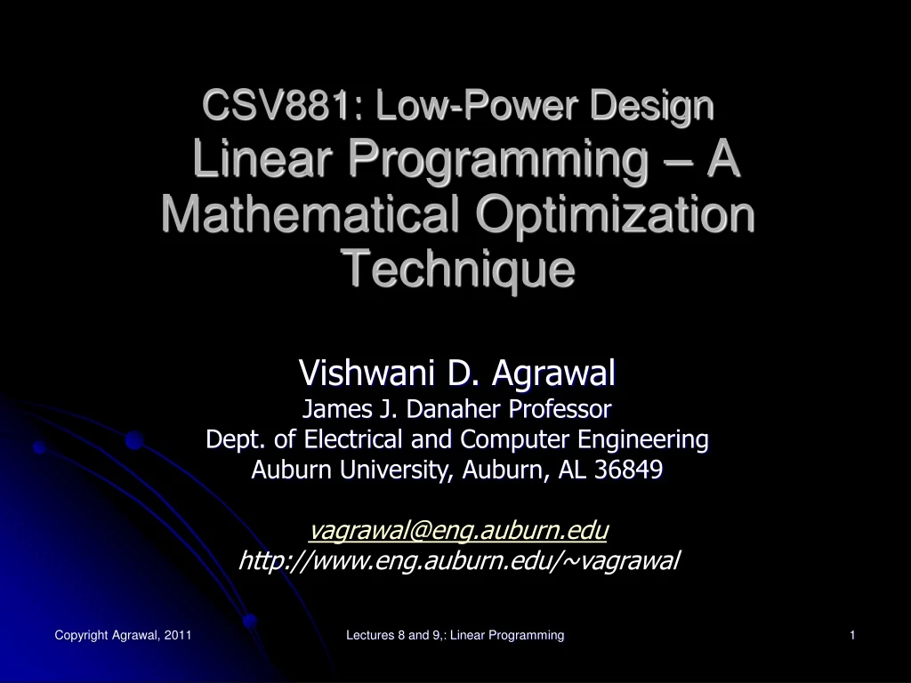 csv881 low power design linear programming a mathematical optimization technique