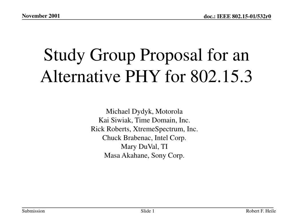 study group proposal for an alternative phy for 802 15 3