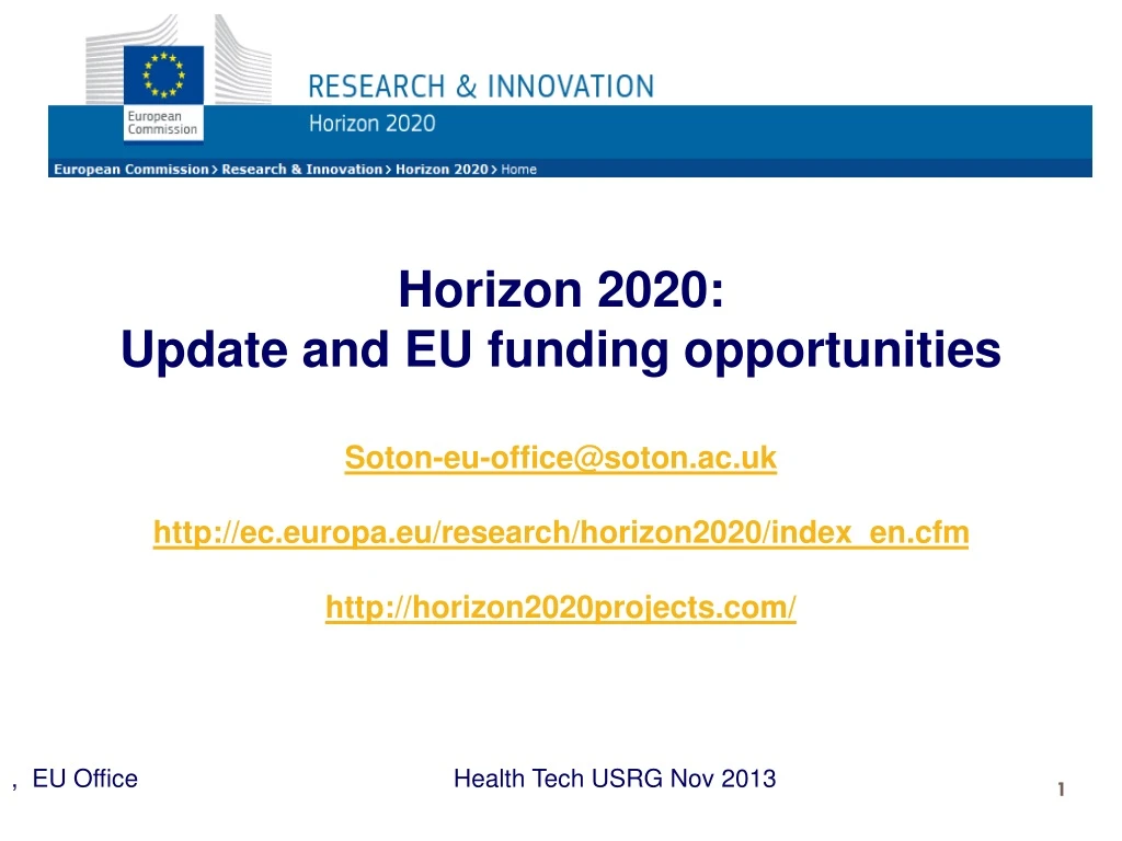 horizon 2020 update and eu funding opportunities