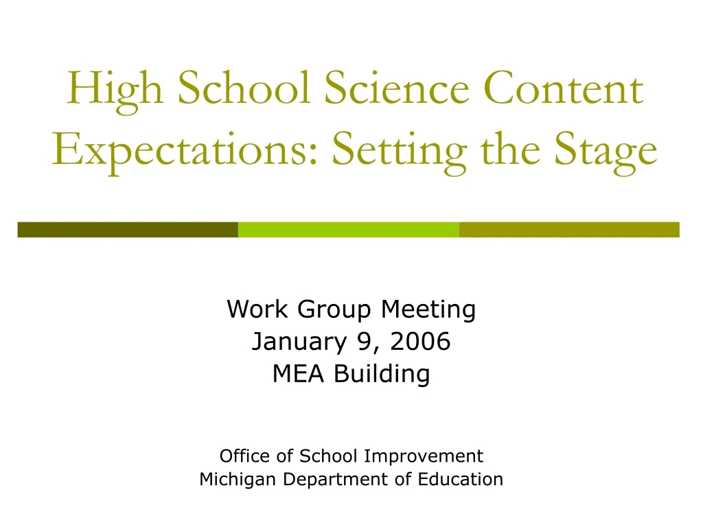 high school science content expectations setting the stage