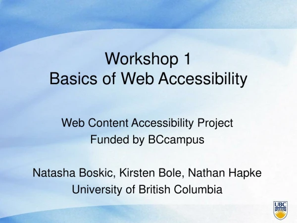 Workshop 1 Basics of Web Accessibility