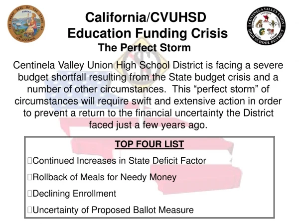 California/CVUHSD  Education Funding Crisis