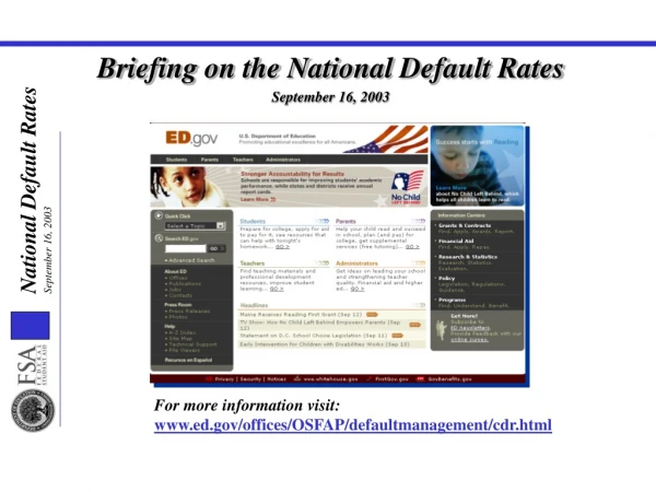 Briefing on the National Default Rates September 16, 2003