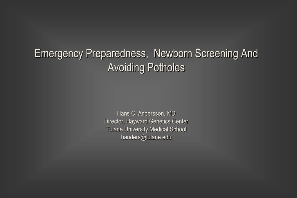 emergency preparedness newborn screening