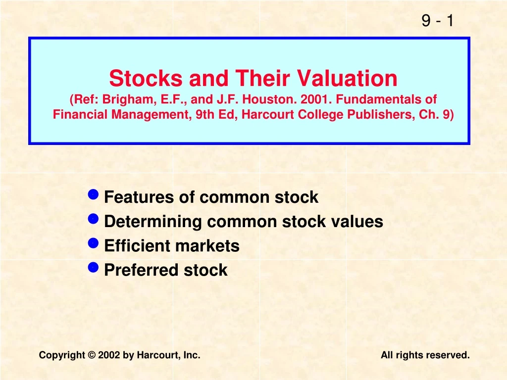 stocks and their valuation ref brigham