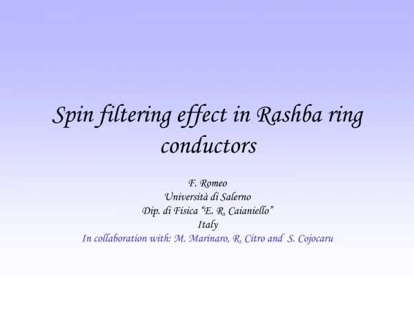 Spin filtering effect in Rashba ring conductors