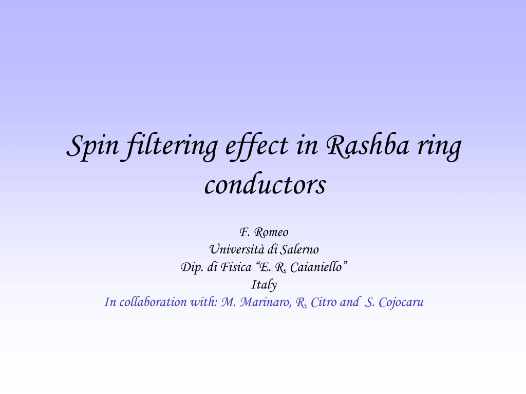 spin filtering effect in rashba ring conductors