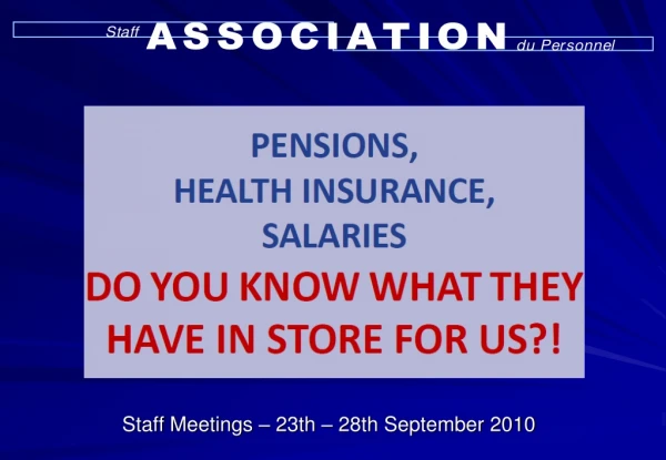 Staff Meetings – 23th – 28th September 2010