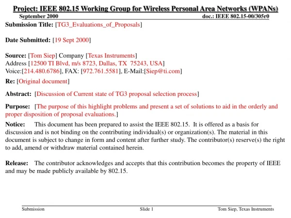 Project: IEEE 802.15 Working Group for Wireless Personal Area Networks (WPANs)