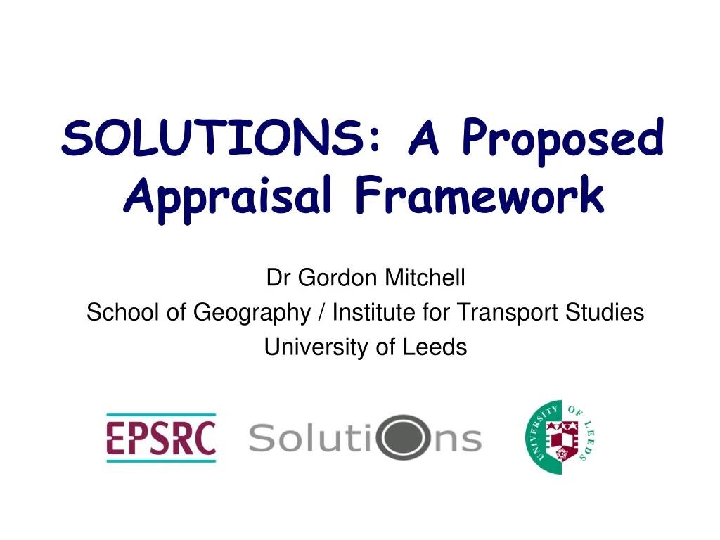 solutions a proposed appraisal framework