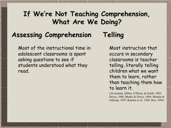 If We’re Not Teaching Comprehension,  What Are We Doing?