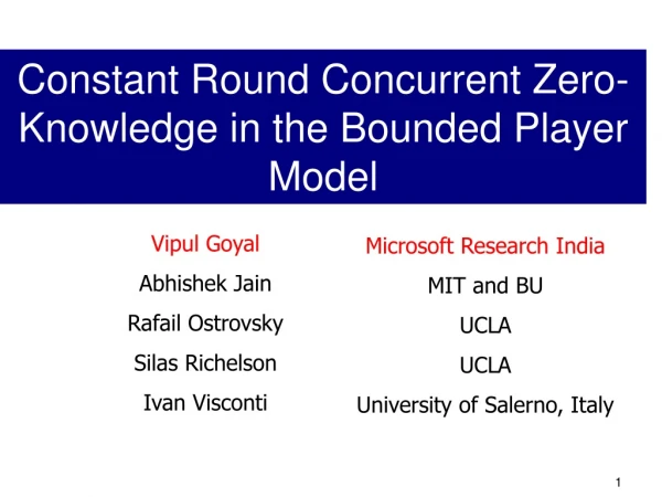 Constant Round Concurrent Zero-Knowledge in the Bounded Player Model