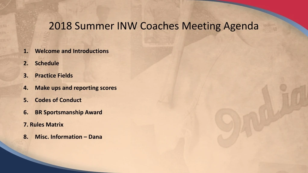 2018 summer inw coaches meeting agenda