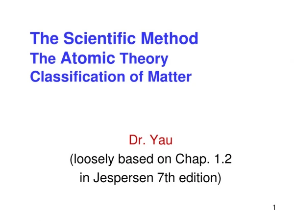 The Scientific Method The  Atomic  Theory Classification of Matter