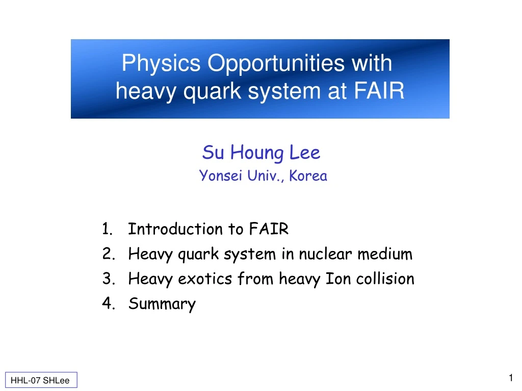 physics opportunities with heavy quark system