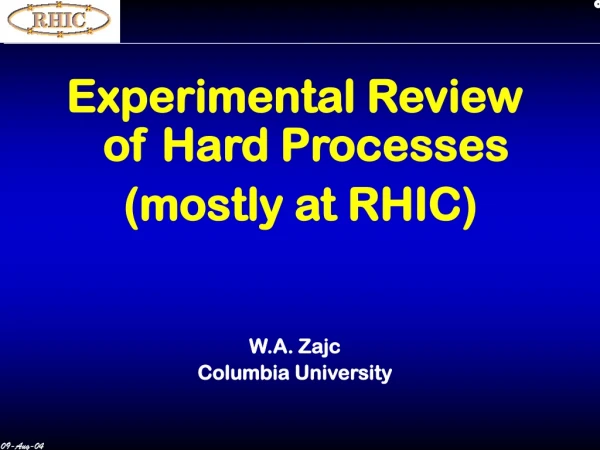 Experimental Review  of Hard Processes  (mostly at RHIC)    W.A. Zajc Columbia University